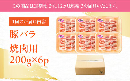 【12回定期便】肥前さくらポーク バラ肉 焼肉用 総計14.4kg【一ノ瀬畜産】[NAC606]