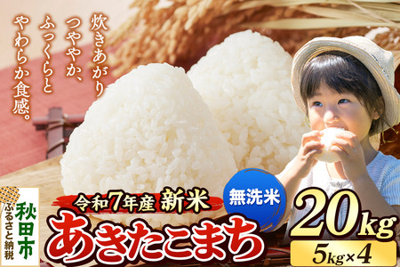 《令和7年産 新米》 米 あきたこまち 20kg（5kg×4袋） 【無洗米】 秋田県産