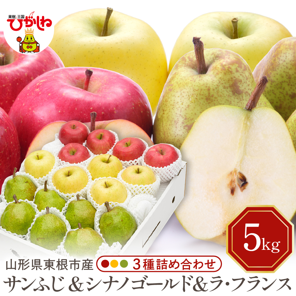 【2026年産】サンふじ&シナノゴールド＆ラフランス 詰め合わせ 5kg 秀品 化粧箱入り 山形県 東根市 東根農産センター提供 hi027-213-r8