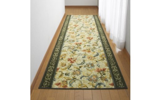 日本製 廊下カーペット 80cm×180cm ＜オリエンタル更紗＞ 滑り止め加工(グリーン)【1663944】