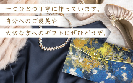 myフクサ(袱紗) スナップ付 濃ブルー系 (サテン生地イエロー)