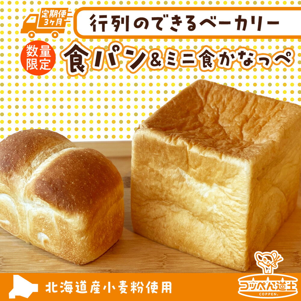 【ふるさと納税】定期便 3ヵ月 北海道 食パン ミニ食かなっぺ セット 北海道産 小麦 春よ恋 パン トースト 手作り 自家製 焼きたて 酵母 ベーカリー 朝ごはん 軽食 モーニング 道の駅 冷凍 お取り寄せ 人気 自家用 ギフト 贈答用 送料無料 木古内 木古内町