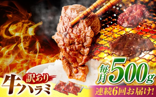 【6回定期便】【訳あり】味付けハラミ 500ｇ(250ｇ×2パック) / ハラミ 牛肉 焼肉 / 御嵩町 / 馬力家 [AVBO040]
