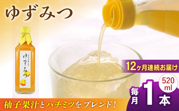 
            【全12回定期便】ゆずみつ 520ml 1本 柚子みつ 柚子蜜 柚子 ゆず  はちみつ ハチミツ 蜂蜜 熊本 山都町【本田農園】[YDL035] 
          