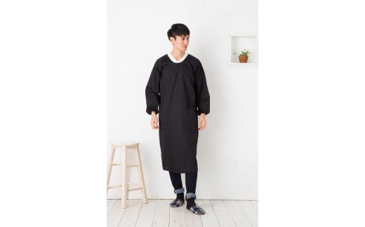 【ブラック】ロング丈シンプルラグランメンズ割烹着