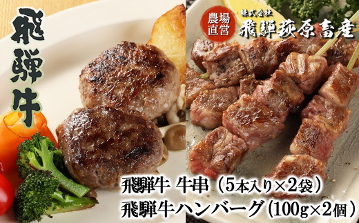 
飛騨牛串焼き・飛騨牛ハンバーグセット（牛串 10本・ハンバーグ 100g×2個）最高級 国産 牛肉 ブランド牛 和牛 BBQ バーベキュー 牛串【冷凍配送】
