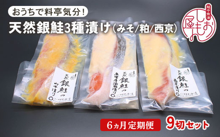【6ヵ月定期便】【セット】干物屋の天然銀鮭3種ずつセット（西京漬け、味噌漬け、粕漬け）9切セット ※北海道・沖縄・離島への配送不可