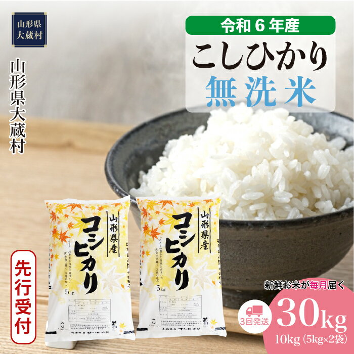 【ふるさと納税】＜令和7年産米先行受付＞ 大蔵村 コシヒカリ ＜無洗米＞ 30kg定期便（10kg×3回お届け）