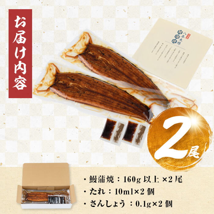 【数量限定】国産 八本木樽鰻の蒲焼 160g以上×2尾＜計320g以上＞ うなぎ 鰻 ウナギ 2尾 国産 九州産 蒲焼き かばやき 冷凍 うな丼 うな重 ひつまぶし タレ 山椒 ランキング 人気 a2