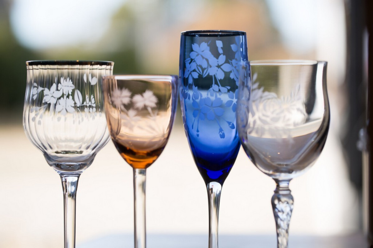 サンドブラストグラス(ガラス彫刻)緑色