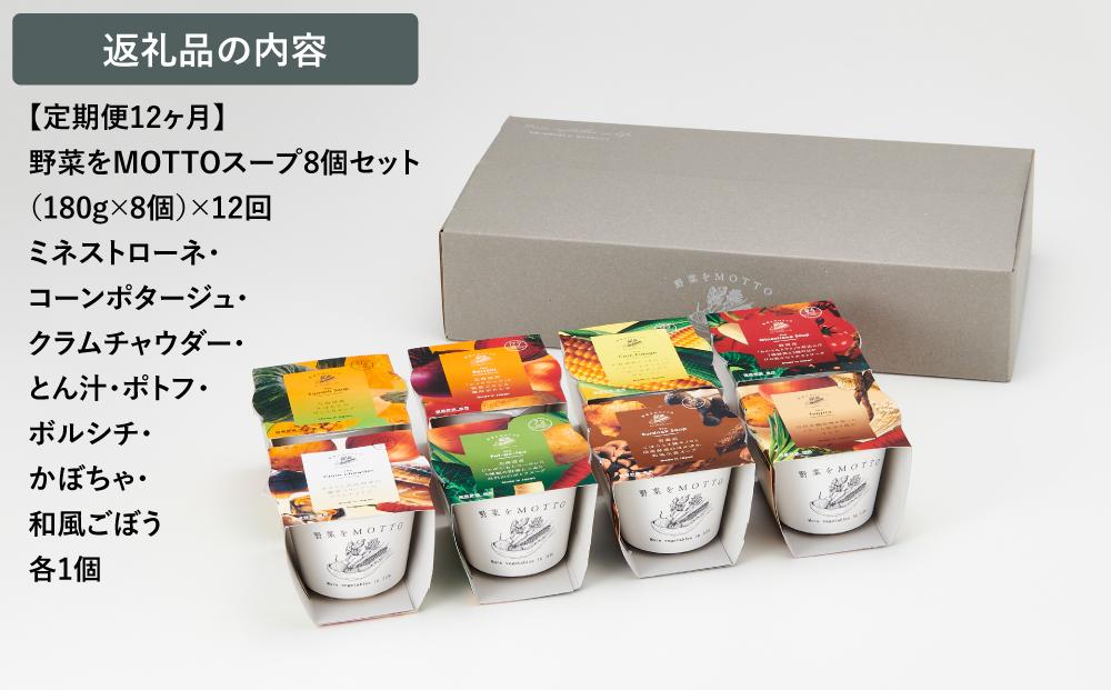 【定期便 12ヶ月】レンジで1分 野菜をMOTTO スープ 8個 セット レトルト インスタント 国産 ダイエット ベジMOTTOスープ  具だくさん 時短 手軽