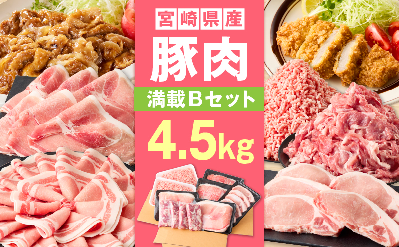 宮崎県産豚4.5kg 満載Bセット 豚 豚肉 豚肩ロース 豚ロース モモ ウデ スライス 切り落とし ミンチ しゃぶしゃぶ とんかつ ぶた肉 炒め物 冷凍 豚汁_M241-021-03