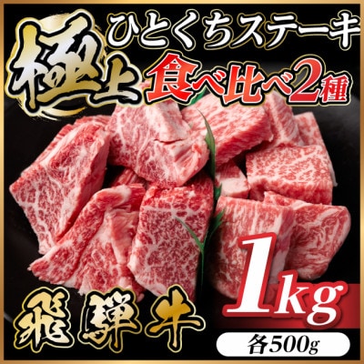 飛騨牛 ひとくちステーキ 食べ比べ 2種 約1kg(各約500g) 黒毛和牛 BBQ用【配送不可地域：離島】