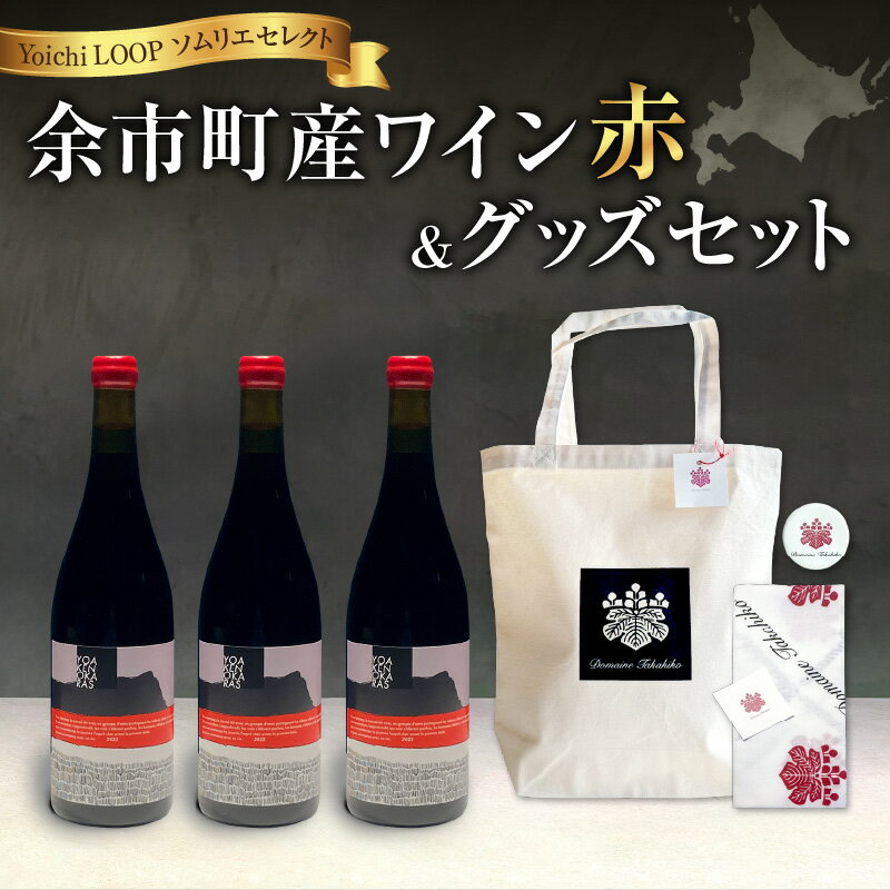 【ふるさと納税】Yoichi LOOP ソムリエセレクト 余市町産ワイン【 赤ワイン 】3本セット＆トートバッグ（ブラック）セット YOAKENOKARAS zweigelt 2022 赤ワイン 2022年 ヴィンテージ 贈り物 プレゼント 北海道 余市町 送料無料