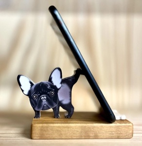 【ふるさと納税】【フレンチブルドッグ】＜犬のスマホスタンド ＞木工品 木工房ゆうむ インテリア グッズ 置物 木製のスマートフォン スタンド オブジェ 雑貨 グッズ 携帯置き 君は放物線を見たか？ ト