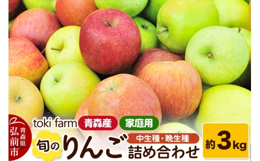 【26年11月中旬～発送】りんご 旬のりんご 中生種・晩生種 詰め合わせ 約3kg（8～12玉程度）家庭用 toki farm 先行受付 [先行予約 アップル おいしい りんご 果実 果物 詰め合わせ 詰合 美味 林檎 青森県 弘前市]