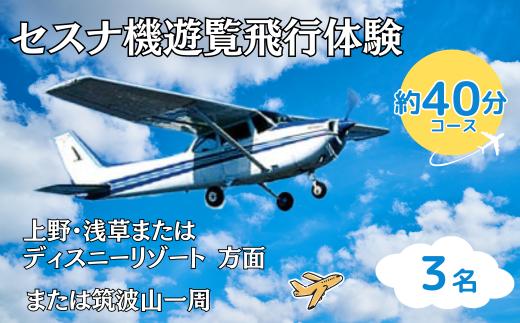 ＜3名＞セスナ機遊覧飛行体験〈約40分コース〉(フライトJ・K・L)【遊覧飛行 体験 フライト 旅行 利用券 体験 国内 トラベル チケット 飛行  グライダー 3名様まで 空旅 レジャー 観光 ギフト プレゼント 贈り物】