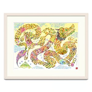 ［琉球イラストレーション］ 与儀勝之 『黄龍 / Yellow Dragon』 額装LLサイズ インテリア インテリア インテリア インテリア インテリア 