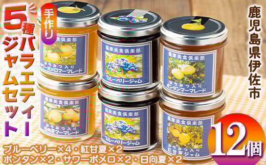 isa553 《数量限定》5種のバラエティージャム食べ比べセット(計12個・ブルーベリー×4、紅甘夏×2、ボンタン×2、サワーポメロ×2、日向夏×2) 加工食品 果物 フルーツ 詰め合わせ 果肉 柑橘 低糖 ハンドメイド ジャム ギフト マーマレード【薩摩美食倶楽部】