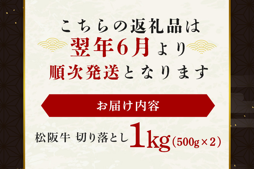 【翌年6月より順次発送】松阪牛 切り落し 1kg (500×2p) お取り寄せ 牛肉 お肉 肉 和牛 黒毛和牛 国産 国産牛 松阪牛 松阪 牛 ブランド牛 産地直送 家庭用 ギフト 贈答用 三重県 大