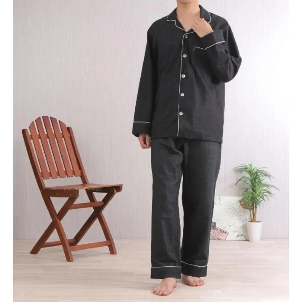 【カラー：ブラック サイズ：M】フランネル 無地 メンズパジャマ