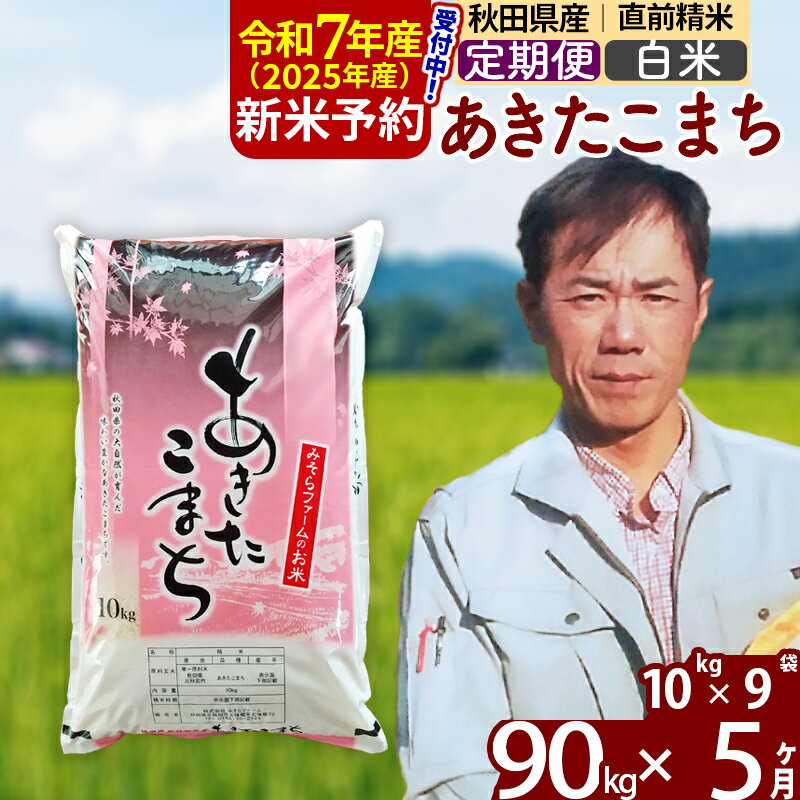 【ふるさと納税】※令和7年産 新米予約※《定期便5ヶ月》秋田県産 あきたこまち 90kg【白米】(10kg袋) 2025年産 お届け周期調整可能 隔月に調整OK お米 みそらファーム