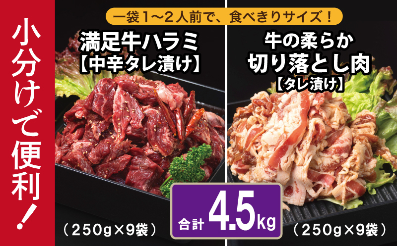 【タレ漬け牛肉2種セット】 満足牛ハラミ・牛肉切り落とし 合計4.5kg 【味付け ハラミ 小分け 焼くだけ 簡単調理 BBQ 牛肉 250g×各9P】 099H3718_イメージ5