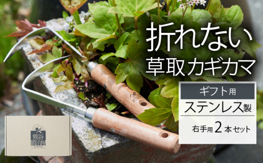 ギフト用 ステンレス 草取り カギカマ [右手用] 2本 鍛冶屋 特製 ナイフ 刃 よく切れる ギフト プレゼント 贈り物 テレビ TV 放送 ニュース 番組 大船渡 大船渡市 三陸 岩手県