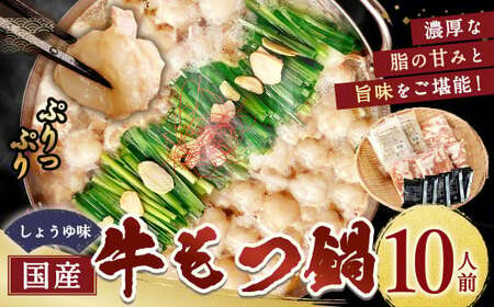 【10月発送】 国産牛もつ鍋 10人前 ちゃんぽん 濃縮スープ付（醤油味） もつ ホルモン 鍋 お鍋 セット 冷凍 岡垣町