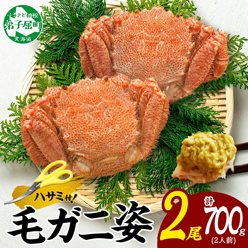 【ふるさと納税】3334. カニ 蟹 毛蟹 2尾 計700g前後 食べ方ガイド・専用ハサミ付 カニ かに 蟹 海鮮 ボイル キャンプ飯 バーベキュー BBQ 送料無料 北海道 弟子屈町