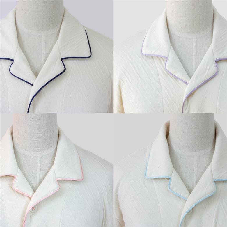 接結ニット テーラーカラー前開き男女兼用パジャマ 株式会社ラブリー パジャマ工房 滋賀県 東近江市 E-F05 パジャマ 綿100% オーガニックコットン 敏感肌 前開き 上下セット 長袖 二重ガーゼ