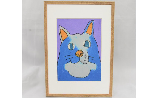 
【障がい者アート】スズキタカヒロ作「あおのねこ」ミニ絵画010-007
