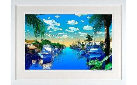 鈴木英人版画「我が心のマイアミ」フレーム付き