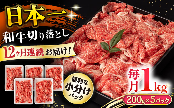 
【12回定期便】長崎和牛 切り落とし 1kg/月（総計12kg） / 牛肉 切り落とし 切りおとし きりおとし すき焼き 小分け / 大村市 / おおむら夢ファームシュシュ [ACAA233]
