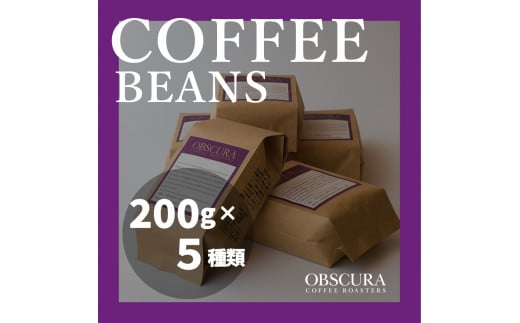 OBSCURAの珈琲豆200g×5種【粉・中挽き】