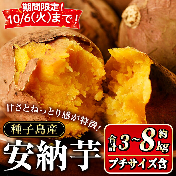 【ふるさと納税】＜先行予約受付中！2026年10月初旬頃より順次発送予定＞期間限定！内容量が選べる！種子島産 安納芋(計3～8kg) 国産 安納芋 蜜芋 紅 種子島 芋 いも さつまいも さつま芋 安納いも セット 詰め合わせ 焼芋 焼き芋 【種子島安納大地】