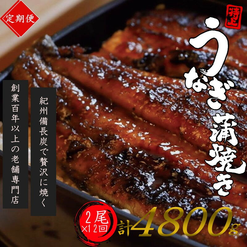 【ふるさと納税】 【全12回定期便】極上！国産うなぎ蒲焼 2尾×12回 計24尾 約4800g 創業100年以上続く老舗 紀州備長炭でじっくり焼き上げた専門店の味 （タレ・山椒付き）/ うなぎ ウナギ 鰻 蒲焼 国産 ふるさと納税