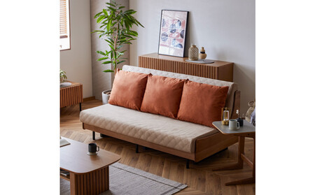 ソファベッド セミダブル 幅180cm フォース Exごろ寝ソファ ごろ寝ソファ ＜01.ヴィンテージナチュラル×ベージュ(オレンジ)＞ 【モーブル／大川家具】