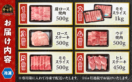 【6か月定期便】宮崎牛プレミアム定期便 牛肉 肉 肩ロース モモ スライス ロース ロースステーキ ステーキ ウデ 焼肉 ヒレ ヒレステーキ 宮崎牛 赤身 霜降り 料理 アウトドア キャンプ バーベキ