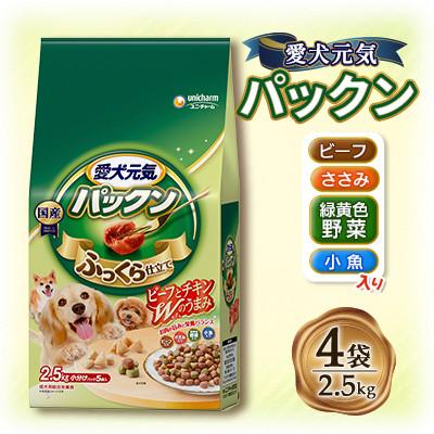 ふるさと納税 上里町 愛犬元気 パックン(ビーフ・ささみ・緑黄色野菜・小魚入り)2.5kg×4袋