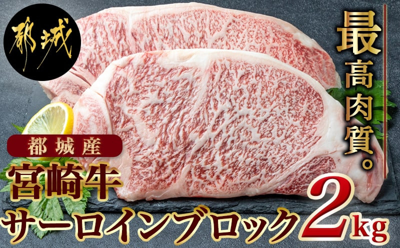 
宮崎牛サーロインブロック2kg_DI-2502_(都城市) サーロインブロック 1kg 2kg ステーキ 国産牛 A4ランク 4等級 キャンプ ギフト 贈答用
