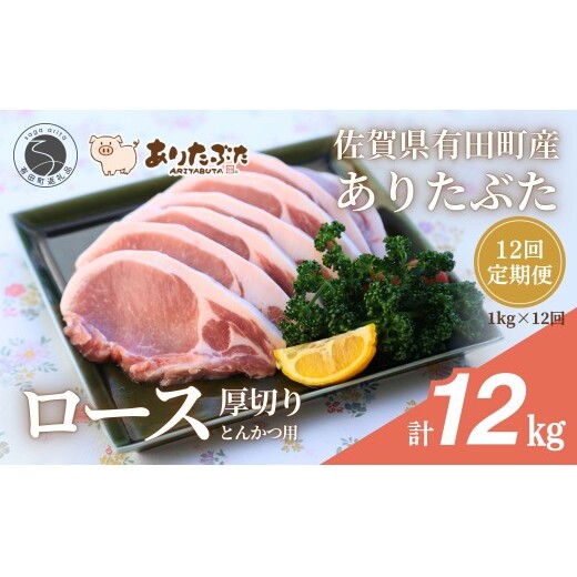 【12回定期便 総計12kg！真空個包装で便利】ありたぶた ロース 厚切り とんかつ用 12ヶ月 連続 1kg（100g×10パック）【有田まちづくり公社】佐賀県産 有田町産 ブランド豚 ありたぶた 