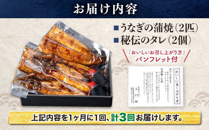 【月1回2匹×3回定期便】秘伝のタレで仕上げた国産うなぎの蒲焼＜入口屋＞ [CCA020]