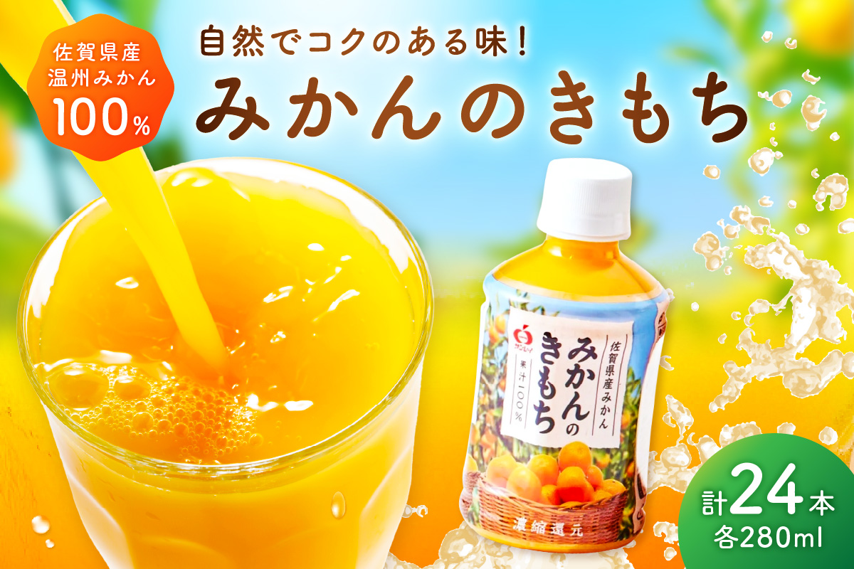 【佐賀県産温州みかん100%使用】 みかんジュース みかんのきもち 1箱（280ml×24本） A038