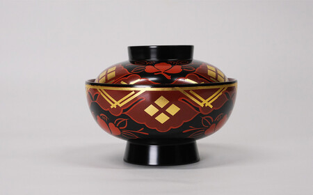 【伝統工芸品】【秀衡塗】 煮物椀(椿紋・黒内古代朱) 2個 【ocy915-koda-tsu-2】