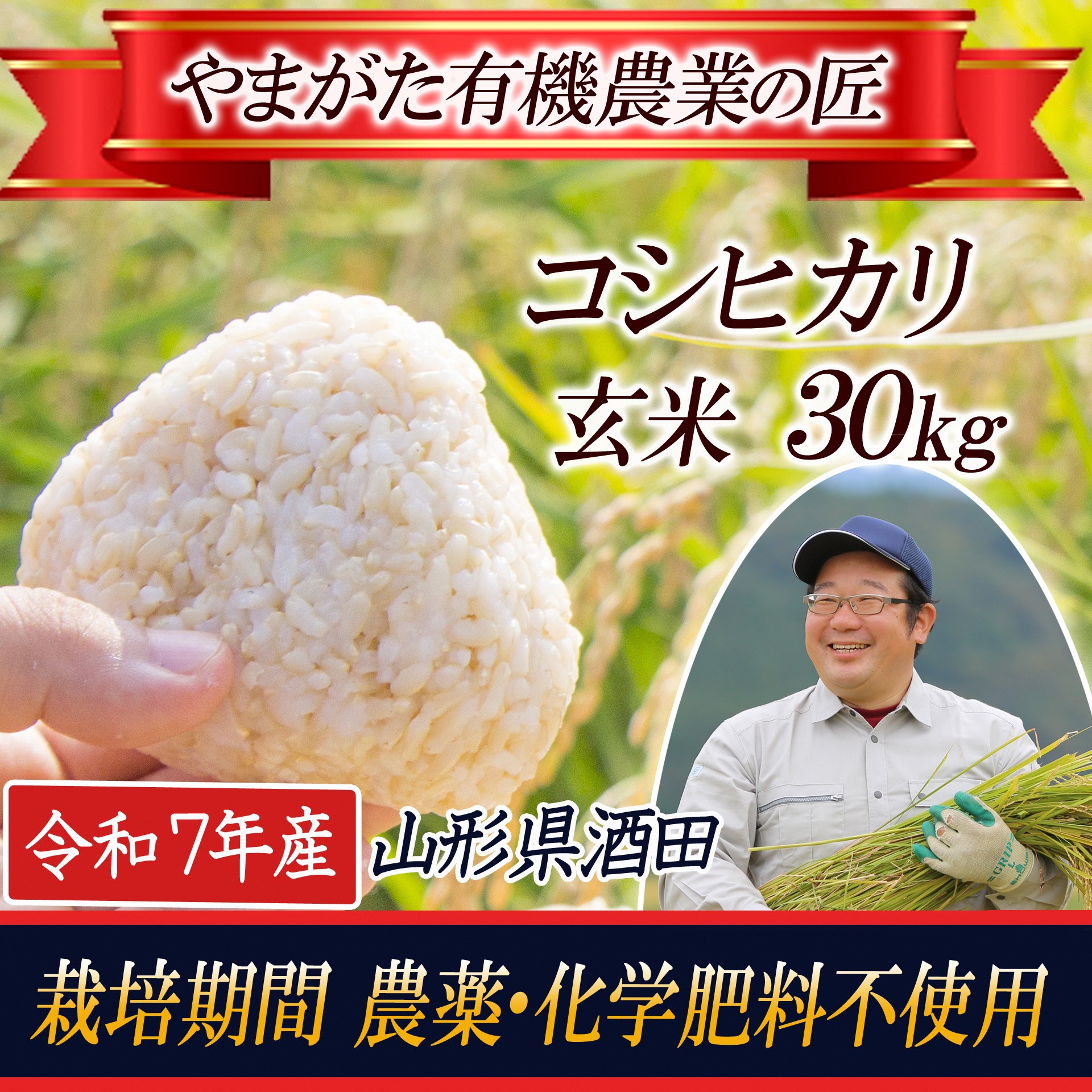 
            令和7年産【玄米】 栽培期間中農薬不使用 コシヒカリ 30kg〔やまがた有機農業の匠〕 HA SP0014
          