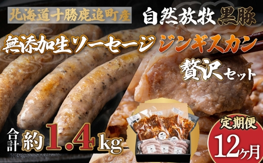 【定期12ヶ月】鹿追産 自然放牧黒豚無添加生ソーセージ＆ジンギスカンの贅沢セット 【 ふるさと納税 人気 おすすめ ランキング 生ソーセージ 黒豚ソーセージ ポークソーセージ ジンギスカン 黒豚ジンギスカン 北海道 鹿追町 送料無料 】 SKN049