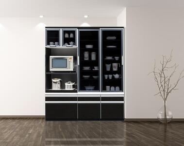 【開梱設置】 響 食器棚 幅100cm 食器棚 引き戸 完成品 ブラック 食器 収納 大川家具 ダイニングボード