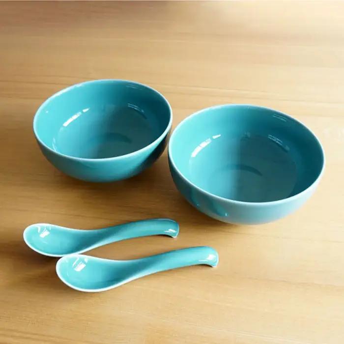 【白山陶器】【2人分の食器】丼とレンゲ4ピースセット 青磁 どんぶり 食器 皿 【波佐見焼】 [TA64] 波佐見焼