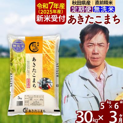 ふるさと納税 北秋田市 R7年産 新米受付《定期便3ヶ月》あきたこまち 30kg【無洗米】|msrf-32303